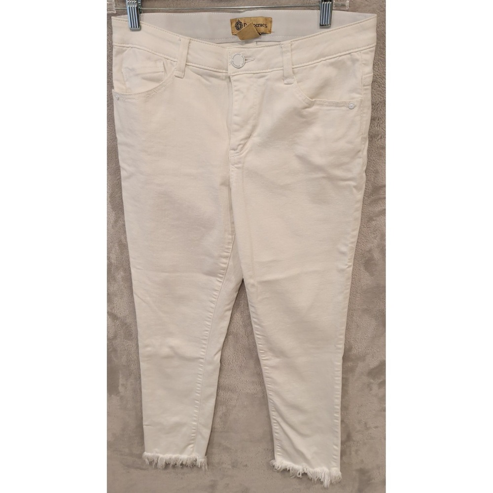 Democracy Ab Technology White Frayed Hem Ankle Crop Jeans Womens Size 8